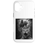Funny Tabby Cat Selfie Spinosaurus Chase Black and White Case for iPhone 16 Plus