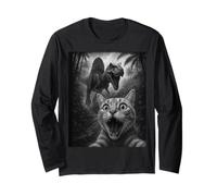 Funny Tabby Cat Selfie Spinosaurus Chase Black and White Long Sleeve T-Shirt