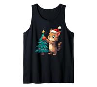 Funny Tabby Kitty Christmas Santa Hat Cat Lover Xmas Tree Tank Top