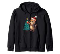 Funny Tabby Kitty Christmas Santa Hat Cat Lover Xmas Tree Zip Hoodie