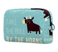 Funny Take The Bull by The Horns Cosmetic Bag for Women, Travel Toiletries Bags Large Makeup Handy Pouch Organiser Bag with Zipper