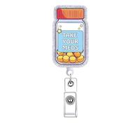 Funny Take Your Meds Pharmacy Tech Badge Reel Retractable Chill Pills Nursing Healthcare Badge Holder RN CNA LPN Purple Medical Assistant Badge Clip ID Name Tag Card Nurse Accessories for Work