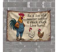 Funny Tapestry an Old Rooster and His Chick Live Here! Tapestry Decor for Man Cave Bar for Man Cave(75X100CM)