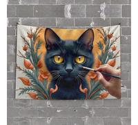 Funny Tapestry Cartoon Cat with Big Blue Eyes Tapestry Room Accessories for Teen Boys Room Decor(75X100CM)