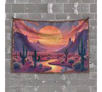 Funny Tapestry Desert Oasis At Sunset: A Serene Landscape with Cacti and Mountai Tapestry Bed Room Asserories Tapestry for Wall(75X100CM)