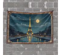 Funny Tapestry Full Moonlit Eiffel Tower Reflections On Water Tapestry Decor for Man Cave Bar for Man Cave(75X100CM)