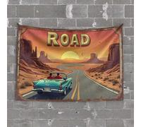 Funny Tapestry Open Road Adventure: Driving Through The Desert Sunset Tapestry Decor for Man Cave Bar for Man Cave(100X150CM)