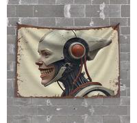 Funny Tapestry Robotic Smile: A Cybernetic Portrait with Mechanical Teeth Tapestry Bed Room Asserories Tapestry for Wall(100X150CM)