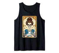 Funny Tarot Card The Cat Lady Skeleton Cats Coffee Cup Tank Top
