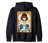 Funny Tarot Card The Cat Lady Skeleton Cats Coffee Cup Zip Hoodie