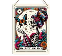 Funny Tarot Card Wall Art Decor Rustic Hanging Sign, Sarcastic Skeleton Skull Farmhouse Wall Hanging Decor, Witch Stuff Witchcraft Supplies Butterfly D閏or, Wooden Sign for Home Office Bedroom Kitchen