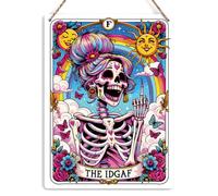 Funny Tarot Card Wall Art Decor Rustic Hanging Sign, Sarcastic Skeleton Skull Witch Stuff Witchcraft Supplies, Rainbow Farmhouse Wall Hanging Decor, Decorative Wooden Sign for Home Office Living Room
