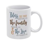 Funny Tea Cup Bless The Food The Family and The Love 11 Oz Coffee Mug - White Mugs Great for Kitchen Set, Travel, and Hot Tea, Hot Chocolate,Retro Coffee Cups with Handle Christmas Birthday Gift