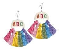 Funny Teacher Student Dangle Earrings First Day of School Earrings with Colorful Tassel Back to School Earrings for Women Teacher Appreciation Jewelry, M, Zinc Wood, No Gemstone