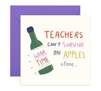 Funny Teachers Day Card - Teachers Cant Survive On Apples Alone Wine Humor - Him Her Teacher Educator Mentor Tutor Teaching Assistant School Staff - Witty Playful -Comes with Stickers