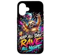 Funny Techno Music Sloth Animal DJ Party Festival Design Case for iPhone 16