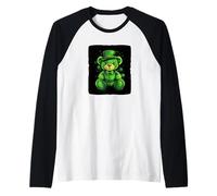 Funny Teddy Bear in Shamrock Outfit for St. Patrick’s Raglan Baseball Tee