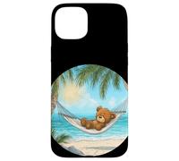 Funny Teddy Bear on the Beach in Hammock for Vacation Fans Case for iPhone 15 Plus