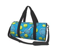 Funny Tennis Racquets And Tennis Balls Duffle Bag With Shoes Compartment And Adjustable Strap,Foldable Travel Duffel Bags For Men Women,Waterproof Duffel Bags, Black, One Size