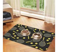 Funny Tennis Racquets and Tennis Balls Patterned Pet Feeding Mat with Water-Absorbing PU Top & Rubber Base - Anti-Slip Dog Cat Food Mat for Cats, Dogs & Pets, 40x60cm
