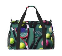 Funny Tennis Racquets and Tennis Balls Print Ample Travel Large Capacity Hand Travel Bag Carry On Tote Foldable Travel Totes Bag