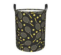 Funny Tennis Racquets And Tennis Balls Print Circular Protable Storage Bin Organizer Round Basket For Office,Bedroom,Laundry 50cm