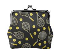 Funny Tennis Racquets and Tennis Balls Print Compact Coin Purse 4.52 x 4.13in Cute Mini Wallet with Kiss Lock Waterproof Pouch