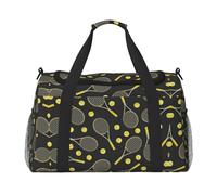 Funny Tennis Racquets and Tennis Balls Print Everyday Use Travel Duffle Bag Large Capacity Travel Bag Stylish Functional Bag, Black, One Size