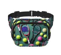 Funny Tennis Racquets and Tennis Balls Print Unisex Square Double Layer Waist Bag, Multi-Pocket for Sports Travel Daily Use