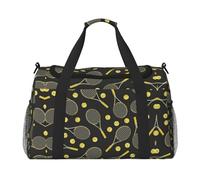 Funny Tennis Racquets and Tennis Balls Print Womens Sports Bags Travel Bag - Gym Tote Bag with Compartment,Duffel Bags for Men,Ladies Holdall,Carry On Weekend Travel Handbags for Women