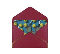Funny Tennis Racquets and Tennis Balls Printed Pearl Paper Greeting Card, Dark Red - Folded Blank Cards with Gold Trim for Weddings, Birthdays, Christmas