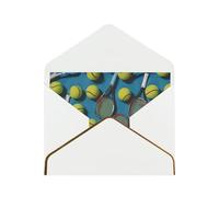 Funny Tennis Racquets and Tennis Balls Printed Pearl Paper Greeting Card, White - Folded Blank Cards with Gold Trim for Weddings, Birthdays, Christmas