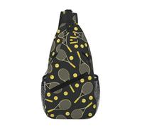 Funny Tennis Racquets And Tennis Balls Unisex Chest Sling Bag With Multi-Pocket Design,Large Capacity Crossbody Bag Durable Polyester Adjustable Strap For Daily Commute Travel