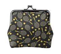 Funny Tennis Racquets and Tennis Balls Women's Leather Kiss-Lock Coin Purse,Double-Sided Full Print Pattern,Ultra-Fine Fiber Leather,Small Clutch Wallet for Cash,Cards,Coins