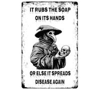 Funny Terror Skull Tin Signs It Rubs The Soap On Its Hands Or Else It Spreads Disease Again Metal Signs For Bar Cafe Backyard Patio Outdoor Wall Decor 12x16inch