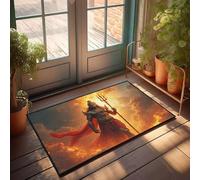Funny Text Doormat A Warrior With A Trident Stands Amidst Fiery Clouds Doormat Bathroom Rug Sets Funny Outdoor Decor(40X60CM)