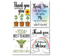 Funny Thank You Teacher Cards Pack - Humorous Appreciation Cards for Teaching Assistant, Nursery, Preschool, End of Term - 4 Designs with Colour Envelopes (K4,K5,K6,K7)