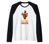 Funny Thanksgiving Gravy Train Conductor Humor Raglan Baseball Tee