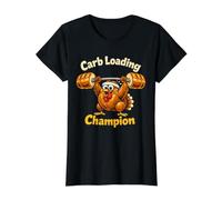 Funny Thanksgiving Turkey Carb Loading Champion Gym Workout Value Graphic T-Shirt, Women, Black, L