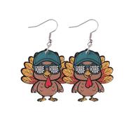Funny Thanksgiving Turkey Dangle Earrings for Women Qute Chicken Hen Wood Gobble Letter Earrings Thanksgiving Gifts Fall Autumn Holiday Jewelry, Zinc, No Gemstone