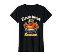 Funny Thanksgiving Turkey Elastic Waist Season Feast Mode Value Graphic T-Shirt, Women, Black, M