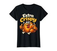 Funny Thanksgiving Turkey Extra Crispy Roasted Thumbs Up Value Graphic T-Shirt, Women, Black, L