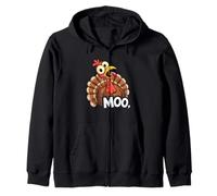 Funny Thanksgiving Turkey Says Moo Cow Disguise Zip Hoodie