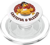 Funny Thanksgiving Turkey with Pie Grateful & Blessed PopSockets PopGrip for MagSafe