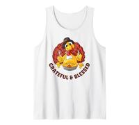 Funny Thanksgiving Turkey with Pie Grateful & Blessed Tank Top