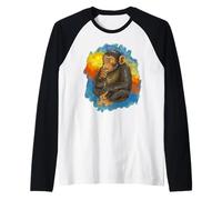 Funny Thinking Monkey Meme Cute Brainrot Watercolor Art Raglan Baseball Tee