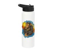 Funny Thinking Monkey Meme Cute Brainrot Watercolor Art Stainless Steel Insulated Water Bottle