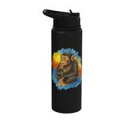 Funny Thinking Monkey Meme Cute Brainrot Watercolor Art Stainless Steel Insulated Water Bottle