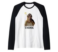 Funny Thinking Monkey Meme T-Shirt Curious Ape Brainrot Raglan Baseball Tee