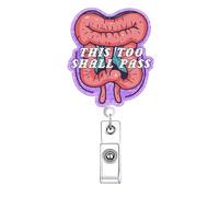 Funny This Too Shall Pass GI Badge Reel Retractable Gastroenterology Gifts Healthcare Badge Holder with Alligator Clip Fun Nursing Nurse CNA RN Badge Clip Medical ID Card Nurse Accessories for Work